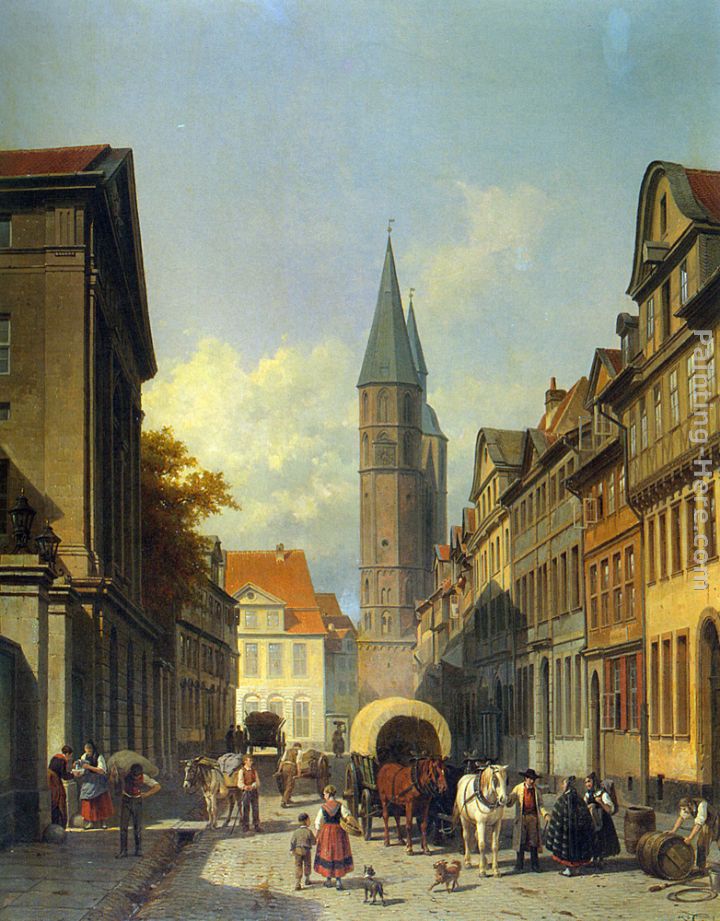 A Busy Street in a German Town painting - Jacques Carabain A Busy Street in a German Town art painting